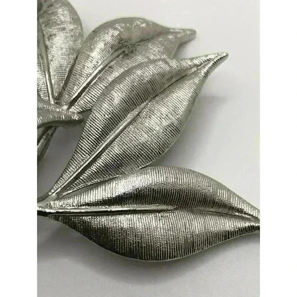 Vintage Emmons Silver Tone Oversize Leaf Brooch Pin Textured Leaves - Picture 6 of 8